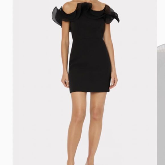 Carolina Williamson Dresses & Skirts - 🪦 Carolina Williamson Black off the shoulder ruffle thin mini dress size medium